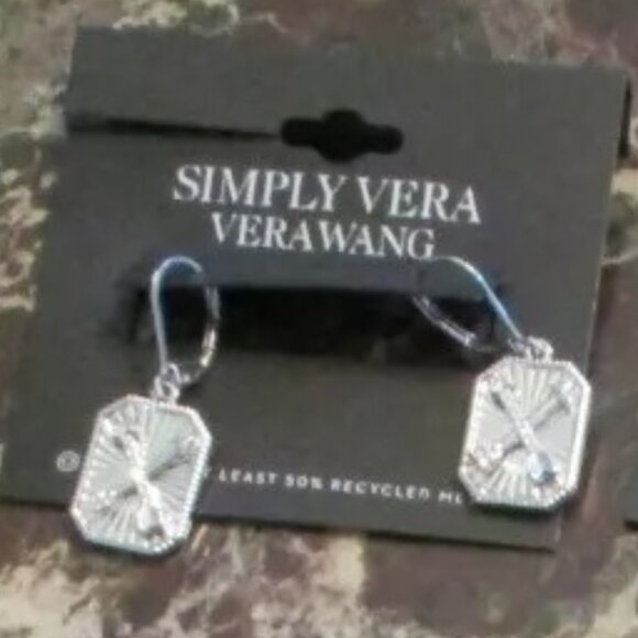 VERA WANG Romantic Love Arrows Silver Clear Crystal Lever Back Earrings**NEW! - Picture 2 of 3